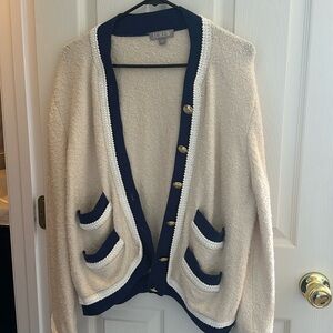 J. Crew Textured Boucle Lady Jacket Dusty Ivory/Navy Size Large